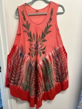 Sleeveless Coral painted Tie-Dye Floral Beach Dress